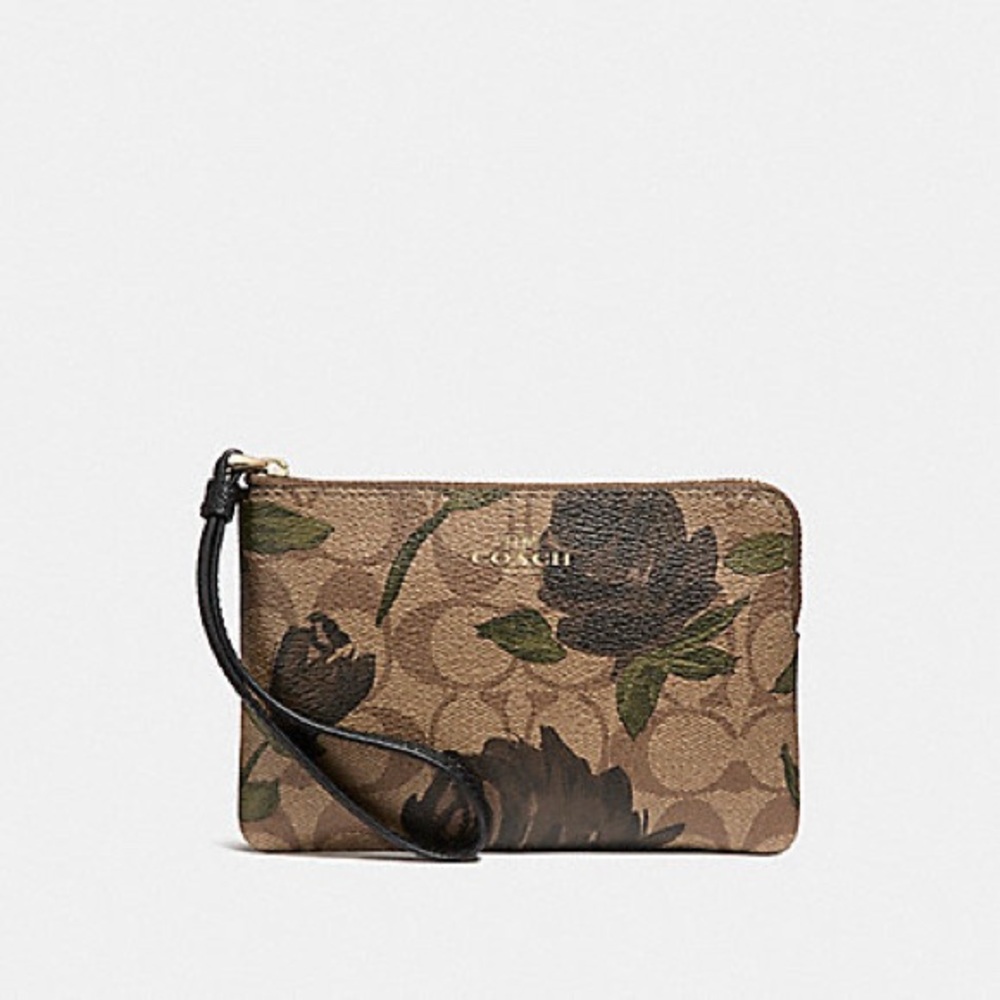 COACH Corner Zip Wristlet with Camo Floral Print